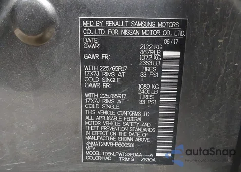 2017 Nissan Rogue S z USA, uszkodzony, nr VIN KNMAT2MV9HP600581